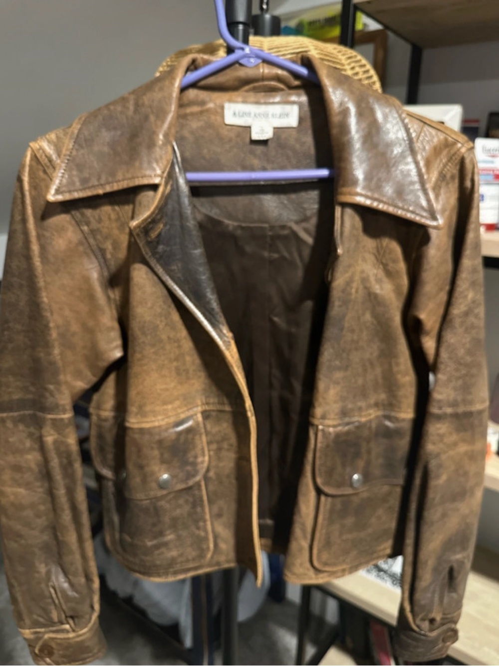 A Line by Anne Klein vintage 90s union made Brown Leather Jacket bomber